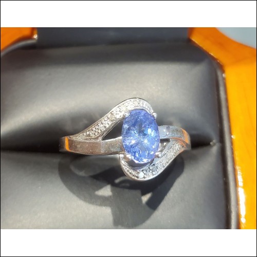 $300 .65Ctw Tanzanite Oval and Diamond Ring Sterling Silver December Birthstone $1Nr